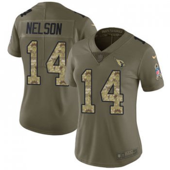 Women's Nike Arizona Cardinals #14 J.J. Nelson Olive Camo Stitched NFL Limited 2017 Salute to Service Jersey