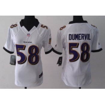 Nike Baltimore Ravens #58 Elvis Dumervil White Game Womens Jersey