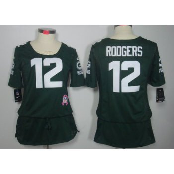 Nike Green Bay Packers #12 Aaron Rodgers Breast Cancer Awareness Green Womens Jersey