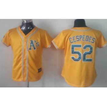 Oakland Athletics 52 Yoenis Cespedes Yellow Womens Jersey