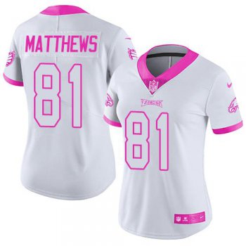 Nike Eagles #81 Jordan Matthews White Pink Women's Stitched NFL Limited Rush Fashion Jersey