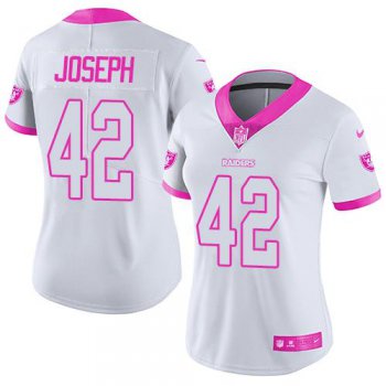 Nike Raiders #42 Karl Joseph White Pink Women's Stitched NFL Limited Rush Fashion Jersey