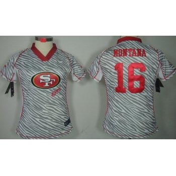 Nike San Francisco 49ers #16 Joe Montana 2012 Womens Zebra Fashion Jersey