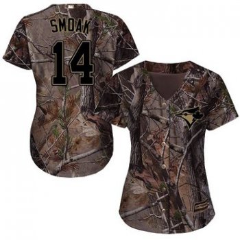 Blue Jays #14 Justin Smoak Camo Realtree Collection Cool Base Women's Stitched Baseball Jersey