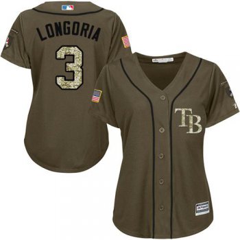 Rays #3 Evan Longoria Green Salute to Service Women's Stitched Baseball Jersey