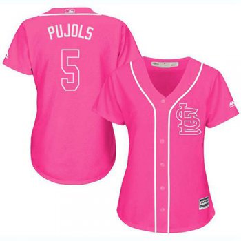 Cardinals #5 Albert Pujols Pink Fashion Women's Stitched Baseball Jersey