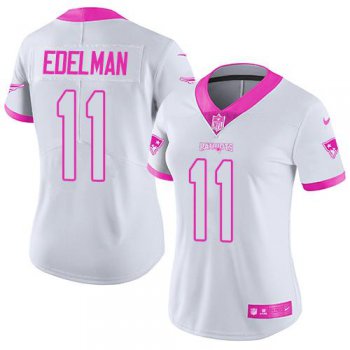 Nike Patriots #11 Julian Edelman White Pink Women's Stitched NFL Limited Rush Fashion Jersey