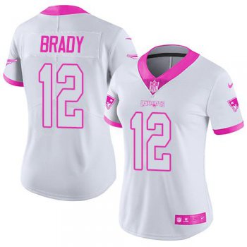 Nike Patriots #12 Tom Brady White Pink Women's Stitched NFL Limited Rush Fashion Jersey