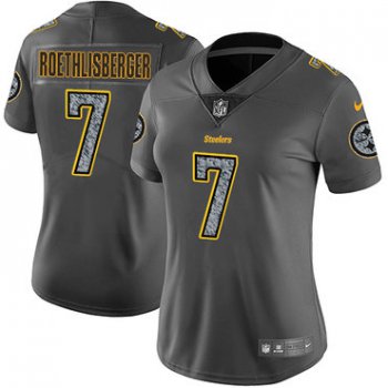 Women's Nike Pittsburgh Steelers #7 Ben Roethlisberger Gray Static Stitched NFL Vapor Untouchable Limited Jersey