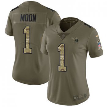 Women's Nike Tennessee Titans #1 Warren Moon Olive Camo Stitched NFL Limited 2017 Salute to Service Jersey