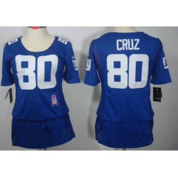 Nike New York Giants #80 Victor Cruz Breast Cancer Awareness Blue Womens Jersey