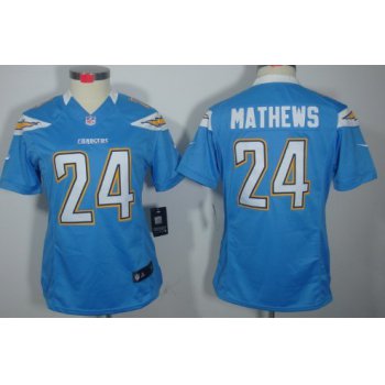 Nike San Diego Chargers #24 Ryan Mathews Light Blue Limited Womens Jersey