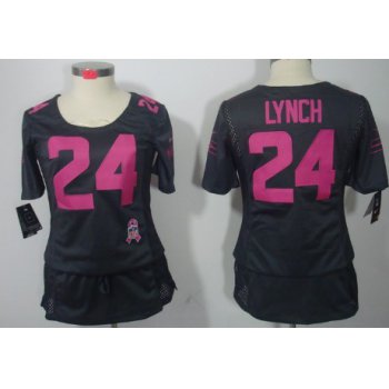 Nike Seattle Seahawks #24 Marshawn Lynch Breast Cancer Awareness Gray Womens Jersey