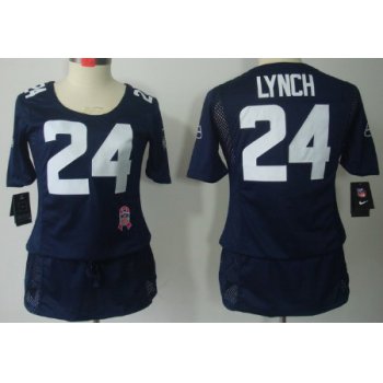 Nike Seattle Seahawks #24 Marshawn Lynch Breast Cancer Awareness Navy Blue Womens Jersey