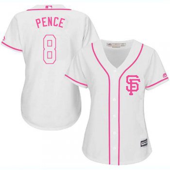 Giants #8 Hunter Pence White Pink Fashion Women's Stitched Baseball Jersey