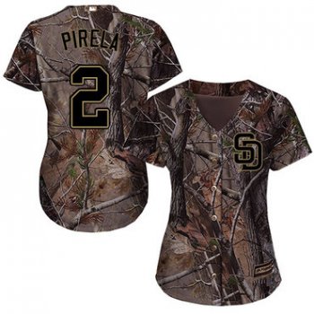 Padres #2 Jose Pirela Camo Realtree Collection Cool Base Women's Stitched Baseball Jersey