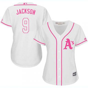 Athletics #9 Reggie Jackson White Pink Fashion Women's Stitched Baseball Jersey