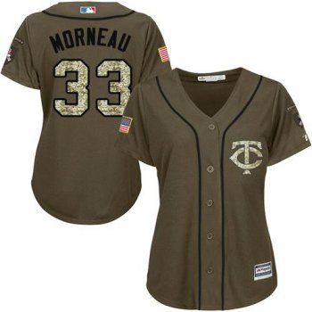 Twins #33 Justin Morneau Green Salute to Service Women's Stitched Baseball Jersey