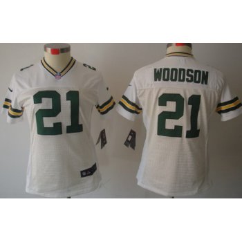 Nike Green Bay Packers #21 Charles Woodson White Limited Womens Jersey