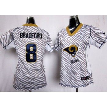 Nike St. Louis Rams #8 Sam Bradford 2012 Womens Zebra Fashion Jersey