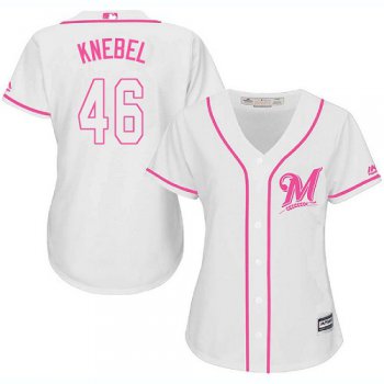 Brewers #46 Corey Knebel White Pink Fashion Women's Stitched Baseball Jersey