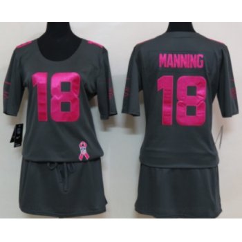 Nike Denver Broncos #18 Peyton Manning Breast Cancer Awareness Gray Womens Jersey