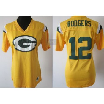 Nike Green Bay Packers #12 Aaron Rodgers 2012 Yellow Womens Field Flirt Fashion Jersey