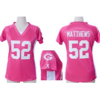 Nike Green Bay Packers #52 Clay Matthews 2012 Pink Womens Draft Him II Top Jersey