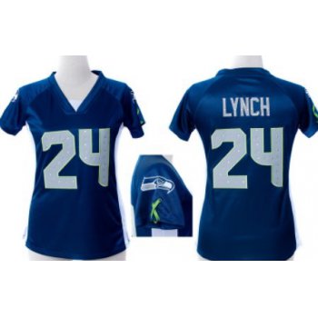 Nike Seattle Seahawks #24 Marshawn Lynch 2012 Blue Womens Draft Him II Top Jersey