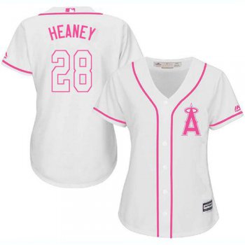 Angels #28 Andrew Heaney White Pink Fashion Women's Stitched Baseball Jersey