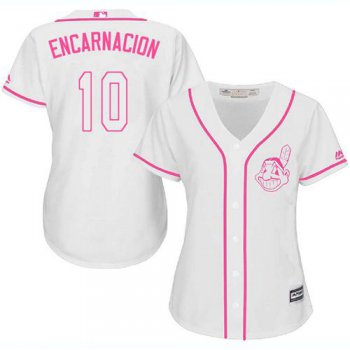 Indians #10 Edwin Encarnacion White Pink Fashion Women's Stitched Baseball Jersey