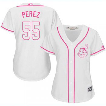 Indians #55 Roberto Perez White Pink Fashion Women's Stitched Baseball Jersey