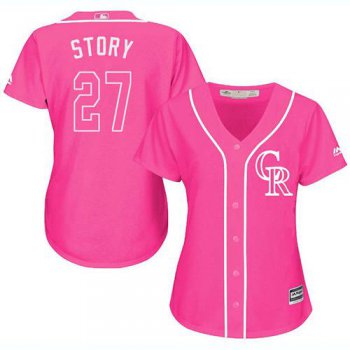 Rockies #27 Trevor Story Pink Fashion Women's Stitched Baseball Jersey