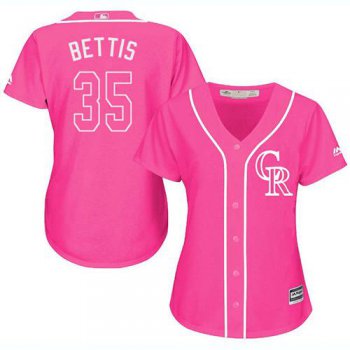 Rockies #35 Chad Bettis Pink Fashion Women's Stitched Baseball Jersey