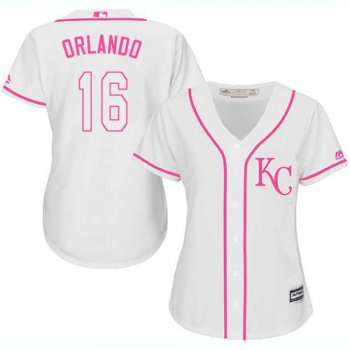 Royals #16 Paulo Orlando White Pink Fashion Women's Stitched Baseball Jersey