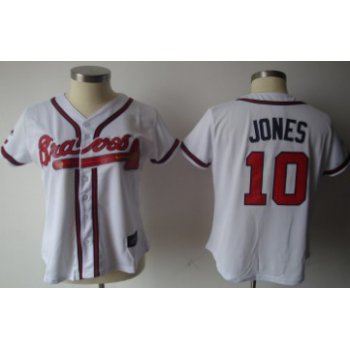 Atlanta Braves #10 Chipper Jones White With Red Womens Jersey