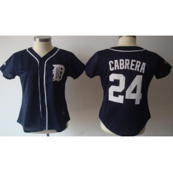 Detroit Tigers #24 Miguel Cabrera Navy Blue Womens Jersey