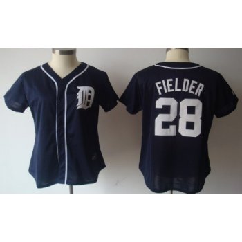 Detroit Tigers #28 Prince Fielder Navy Blue Womens Jersey