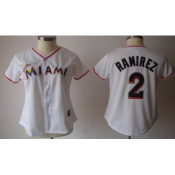 Miami Marlins #2 Hanley Ramirez White With Black Womens Jersey