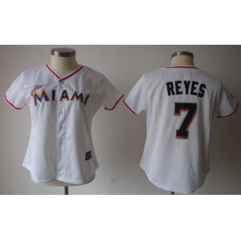 Miami Marlins #7 Jose Reyes White With Black Womens Jersey