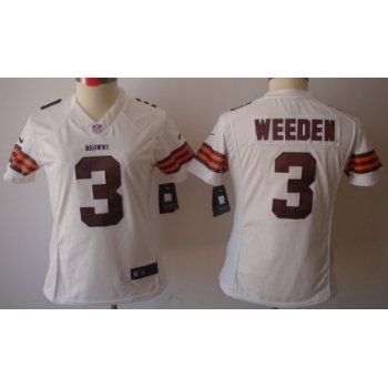 Nike Cleveland Browns #3 Brandon Weeden White Limited Womens Jersey