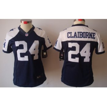 Nike Dallas Cowboys #24 Morris Claiborne Blue Thanksgiving Limited Womens Jersey