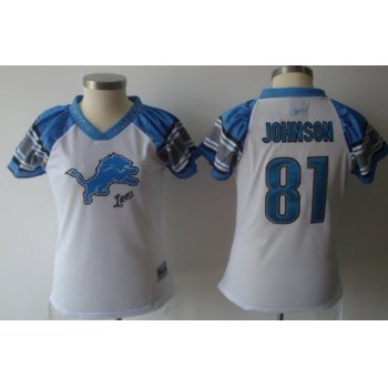 Detroit Lions #81 Calvin Johnson 2011 White Womens Field Flirt Fashion Jersey