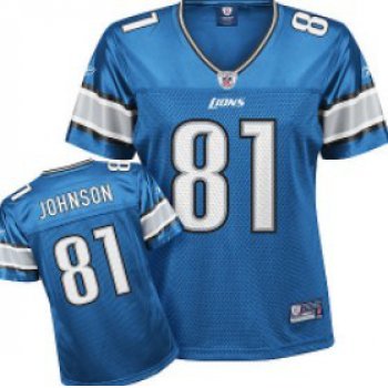 Detroit Lions #81 Calvin Johnson Light Blue Womens Jersey