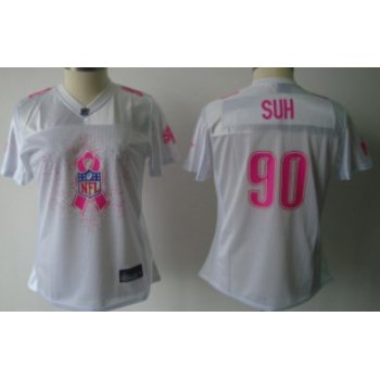 Detroit Lions #90 Ndamukong Suh 2011 Breast Cancer Awareness White Womens Fashion Jersey