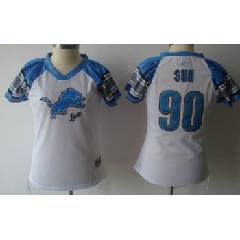 Detroit Lions #90 Ndamukong Suh 2011 White Womens Field Flirt Fashion Jersey