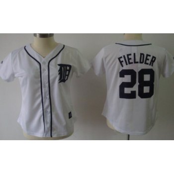 Detroit Tigers #28 Prince Fielder White With Blue Womens Jersey