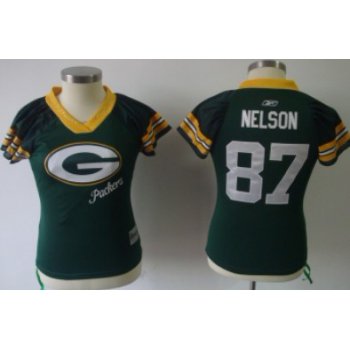 Green Bay Packers #87 Jordy Nelson 2011 Green Womens Field Flirt Fashion Jersey