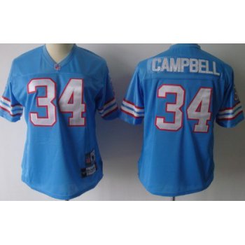 Houston Oilers #34 Earl Campbell Light Blue Throwback Womens Jersey