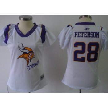 Minnesota Vikings #28 Adrian Peterson 2011 White Womens Field Flirt Fashion Jersey